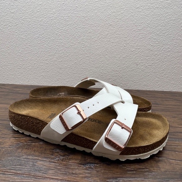 Birkenstock Shoes - Birkenstock White Double Strap Women's Slide Sandals 38 US Women's 7